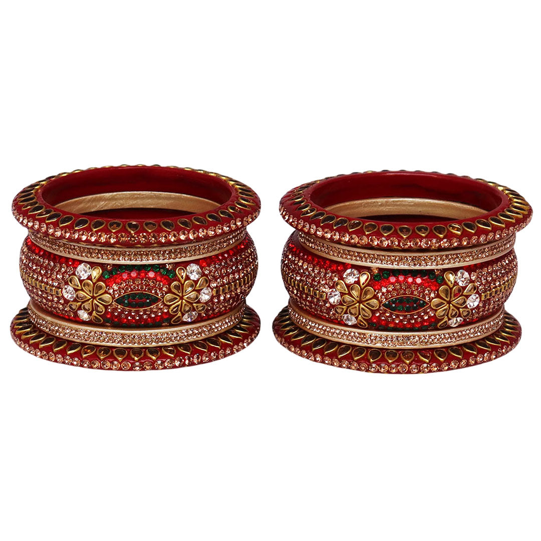 Luxurious Rajasthani Lac Bangles Set with Kundan & Rhinestone Design