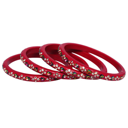 Rajasthani Handmade Lac Bangles with Multicolour Heart-Shaped Stones and Rhinestone Work by TAJ BRIDAL STORE