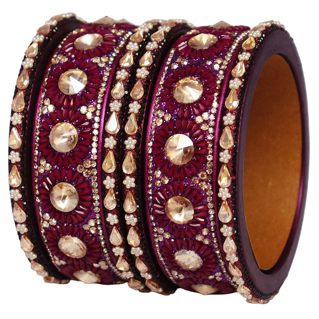 Beautiful Lac Bangles Set with Floral Stone Design for Brides