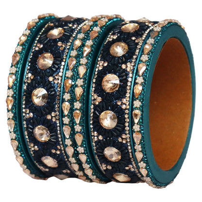 Beautiful Lac Bangles Set with Floral Stone Design for Brides