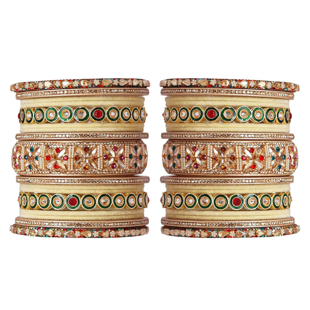 Rajasthani Wedding Chura with Kundan Beads & Velvet Bangles