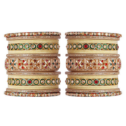 Rajasthani Wedding Chura with Kundan Beads & Velvet Bangles