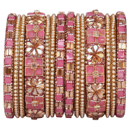 Designer Metal Short Bangles for Wedding with Kundan & Pearl Work