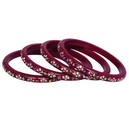 Rajasthani Handmade Lac Bangles with Multicolour Heart-Shaped Stones and Rhinestone Work by TAJ BRIDAL STORE
