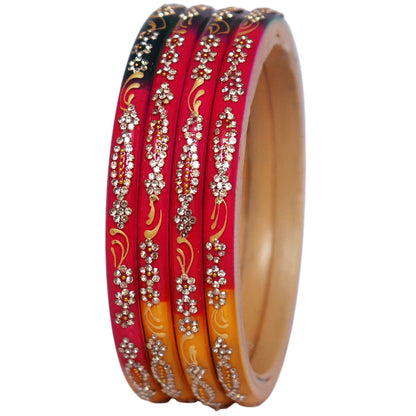 Premium Handmade Jaipur Rajasthani Pure Lac Bangles with Golden Leaf Artwork and White Rhinestone Detailing for Bridal & Festive Wear