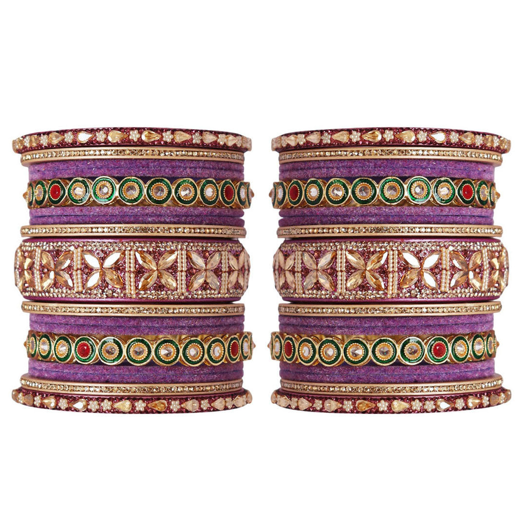 Rajasthani Wedding Chura with Kundan Beads & Velvet Bangles