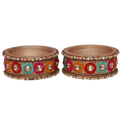 Beautiful Lac Bangles Set with Floral Stone Design for Brides