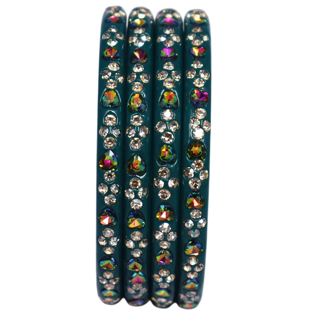 Rajasthani Handmade Lac Bangles with Multicolour Heart-Shaped Stones and Rhinestone Work by TAJ BRIDAL STORE