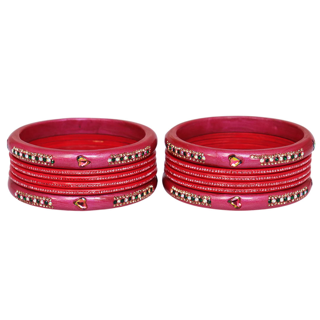 Jaipuri Lac Short Bangles with Heart Shape Kundan & Rhinestones