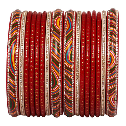 Stylish Rajasthani Lac Short Bangles Set with Lahariya & Boond Design