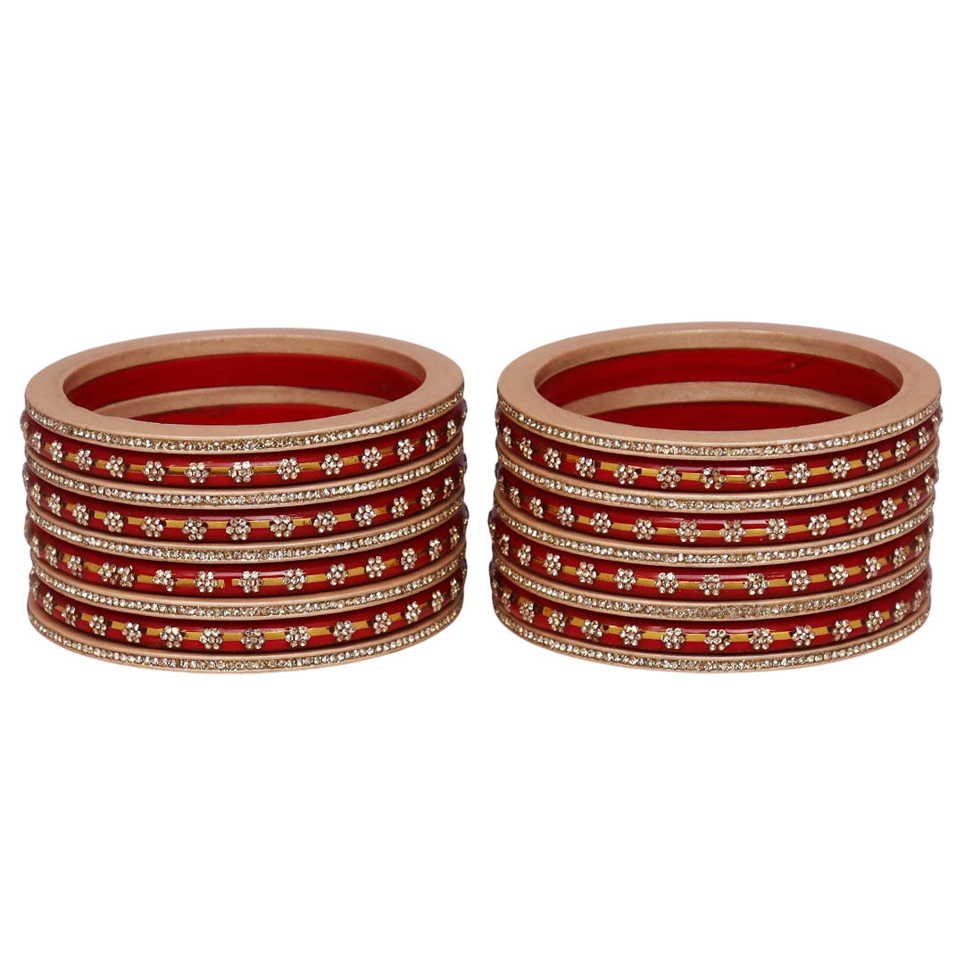 Bridal Rajasthani Lac Bangles Set with Floral Stone Work