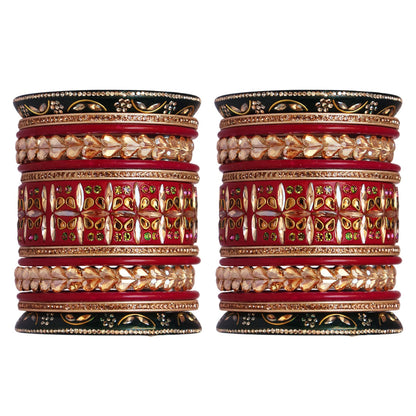 Handmade Rajasthani Lac Bangles for Bride – Kundan Stone Work