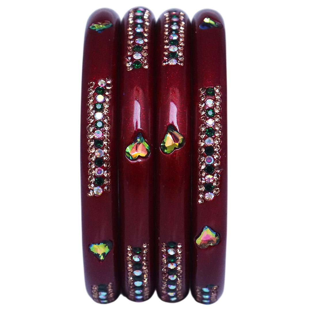 Rajasthani Lac Bangles with Heart Shape Kundan & Rhinestones