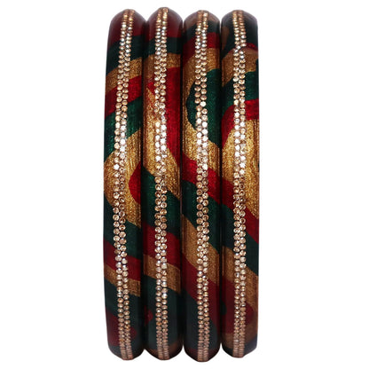 Lac Bangles Set Lahariya Design with Rhinestones Work