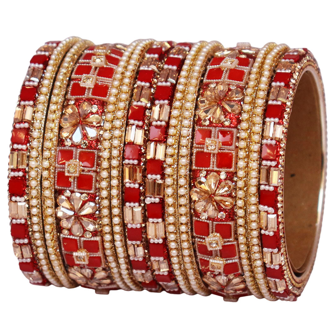 Designer Metal Short Bangles for Wedding with Kundan & Pearl Work
