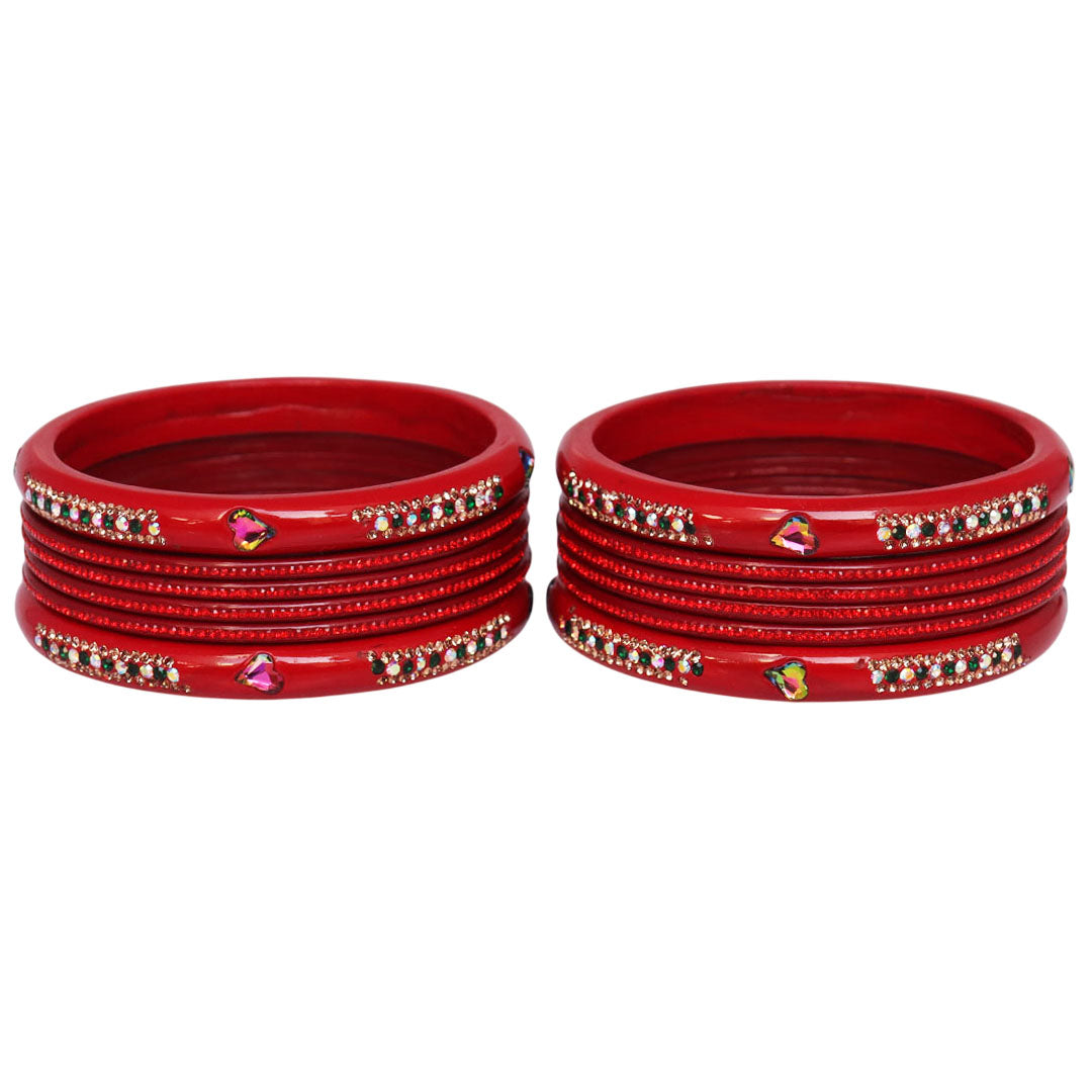 Jaipuri Lac Short Bangles with Heart Shape Kundan & Rhinestones