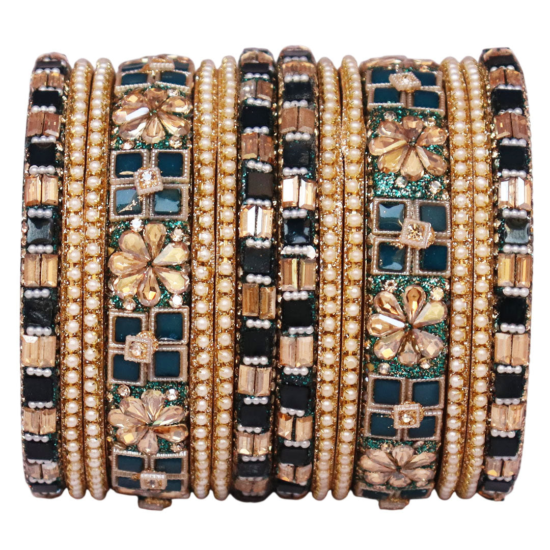 Designer Metal Short Bangles for Wedding with Kundan & Pearl Work