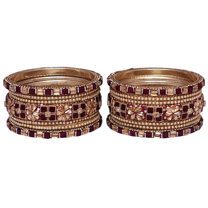 Designer Metal Short Bangles for Wedding with Kundan & Pearl Work