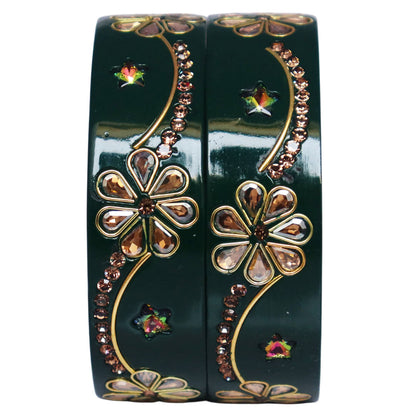 Jaipuri Lac Bangles Kundan Rhinestone Flower Designer Kada