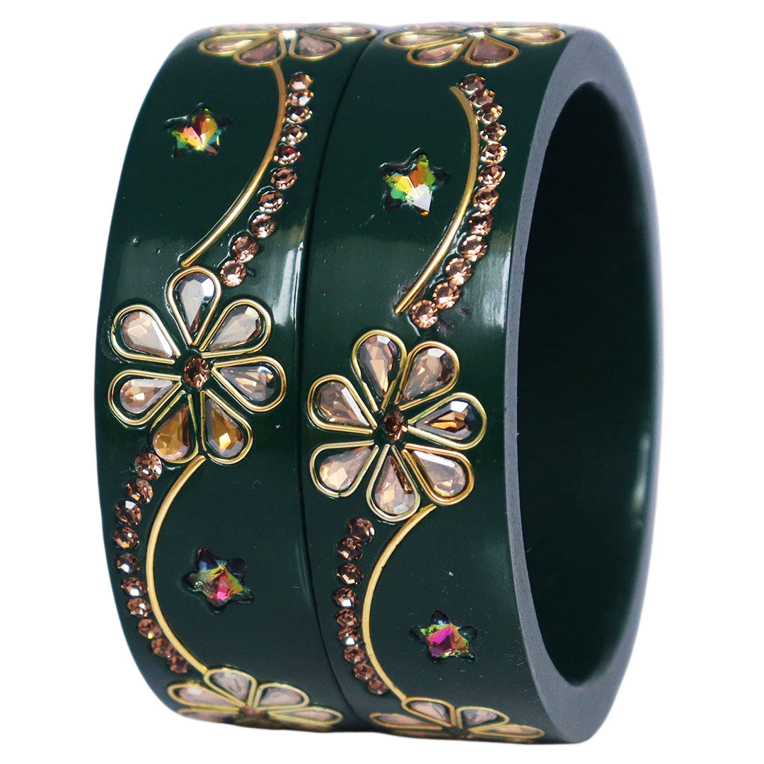 Jaipuri Lac Bangles Kundan Rhinestone Flower Designer Kada