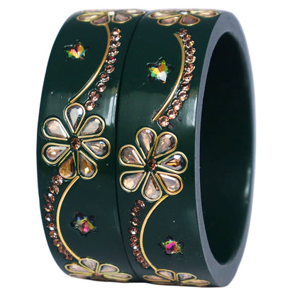 Jaipuri Lac Bangles Kundan Rhinestone Flower Designer Kada