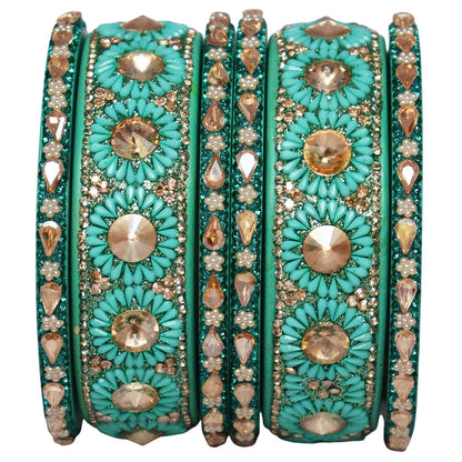 Beautiful Lac Bangles Set with Floral Stone Design for Brides