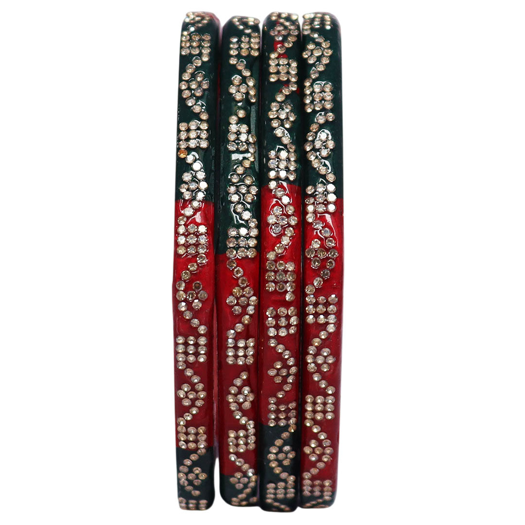 Handcrafted Red Green Hexagon Lac Bangles Set | Stone Work Wedding & Festive Bangles | TAJ BRIDAL STORE