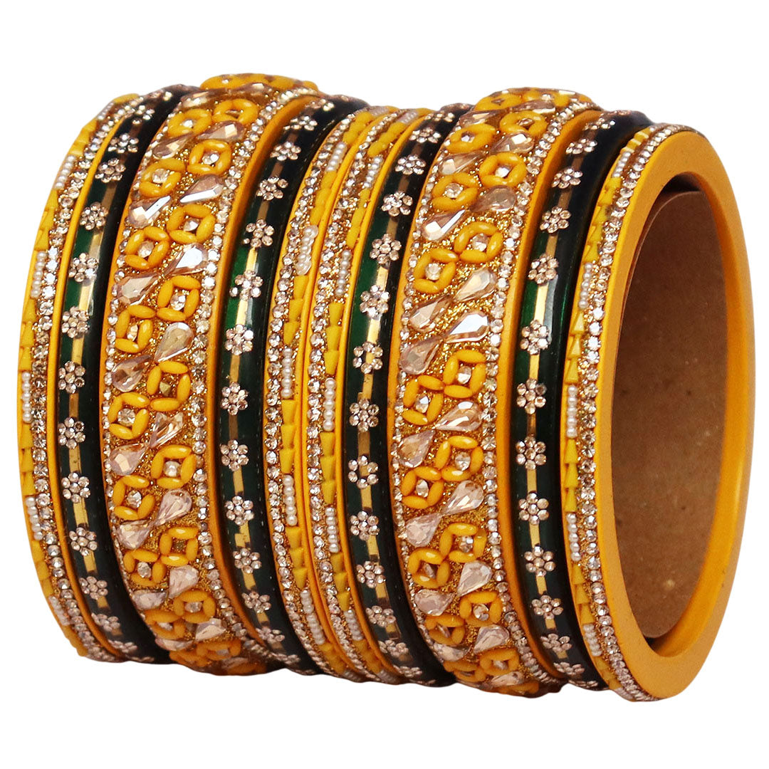 Fancy Jaipuri Lac Short Bangles Set with Kundan & Beads Design