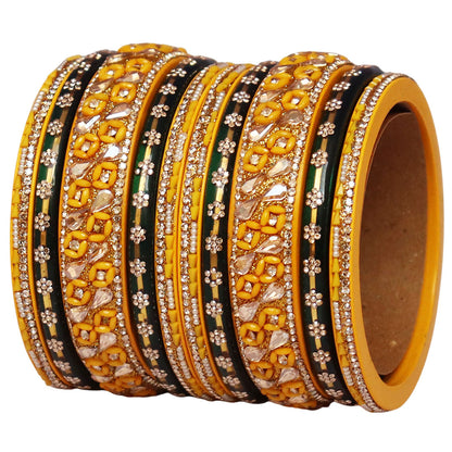 Fancy Jaipuri Lac Short Bangles Set with Kundan & Beads Design