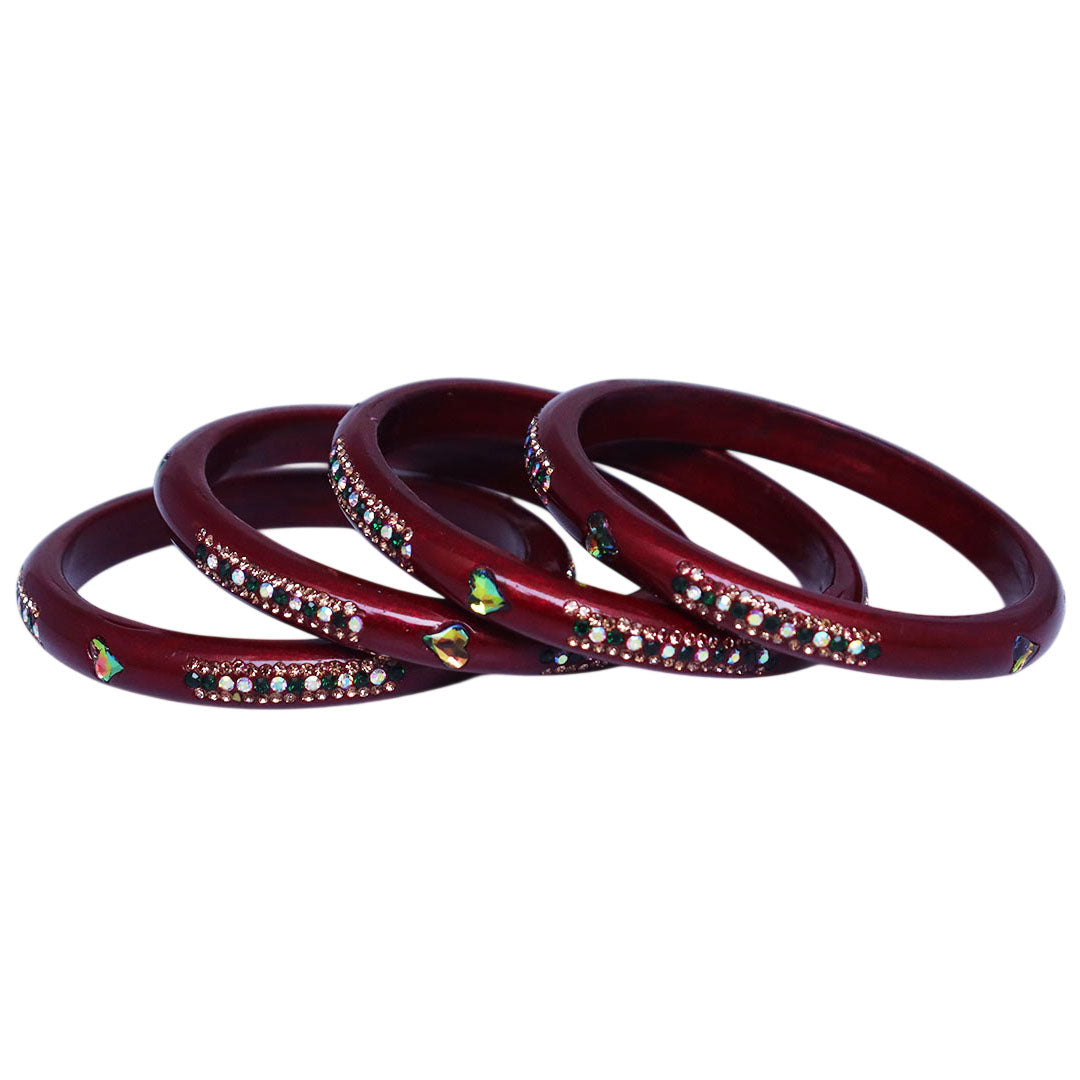 Rajasthani Lac Bangles with Heart Shape Kundan & Rhinestones