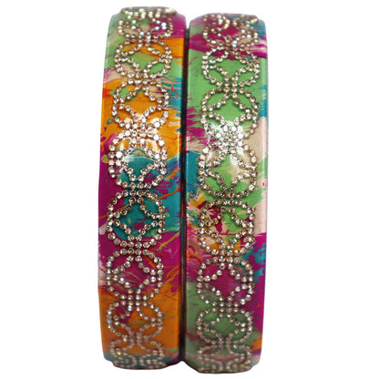 Premium Lac Bangles for Women | Multicolor Marble Finish Rhinestone Traditional Rajasthani Bangles By TAJ BRIDAL STORE