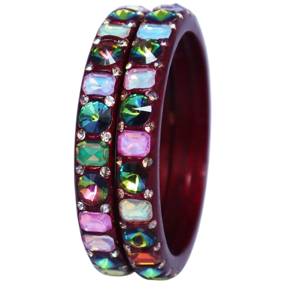 Traditional Rajasthani Lac Bangles for Women with Antique Multicolor AD Stone Design | Handcrafted Set of 2 by TAJ BRIDAL STORE