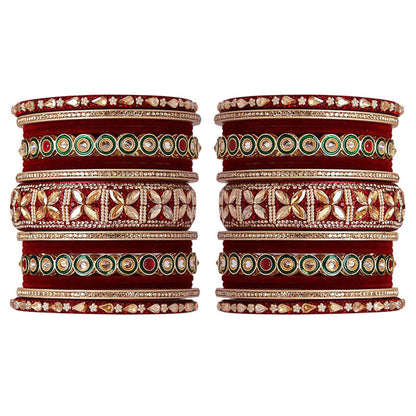 Rajasthani Wedding Chura with Kundan Beads & Velvet Bangles