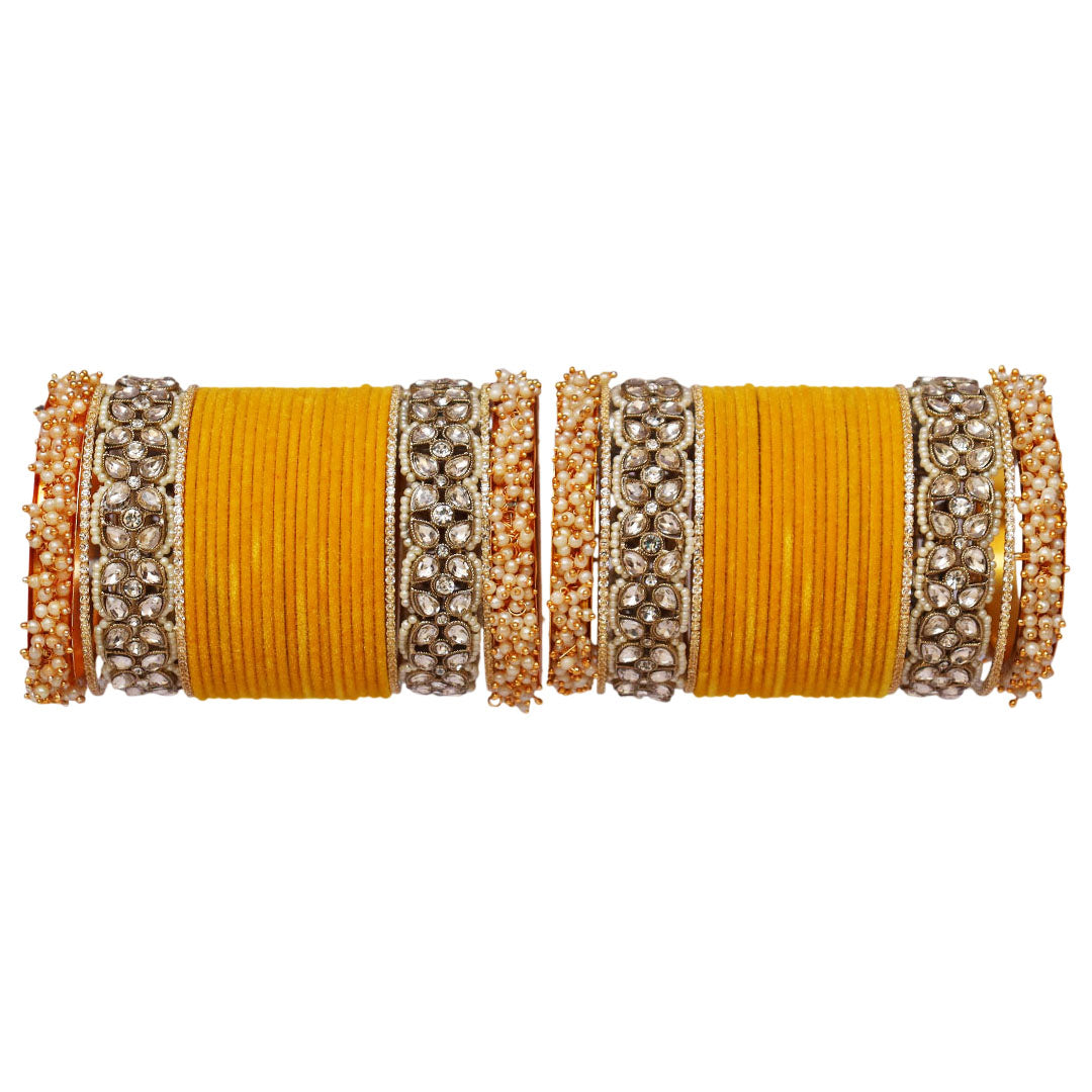 Premium Bridal Metal Bangles – Kundan Stone & Pearl Embellished
