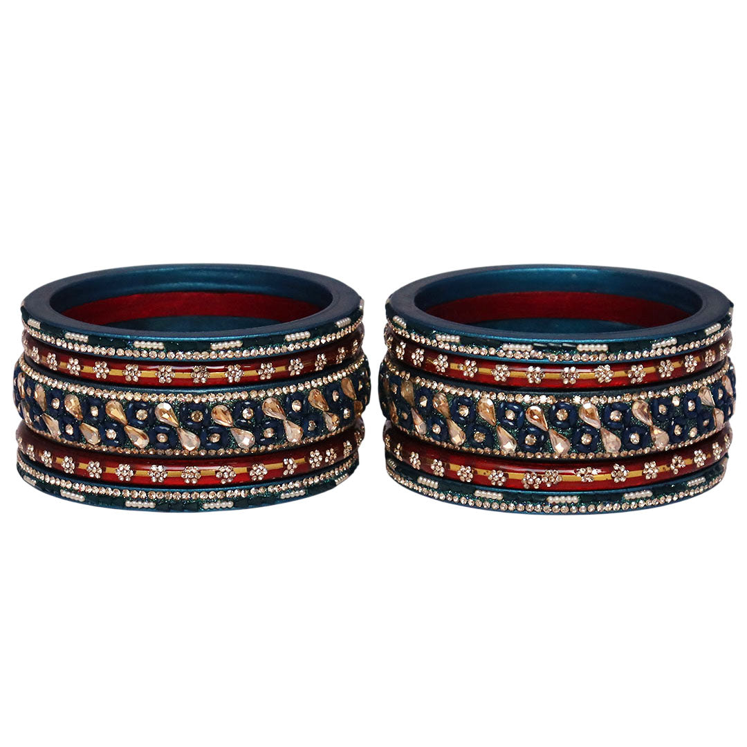 Fancy Jaipuri Lac Short Bangles Set with Kundan & Beads Design