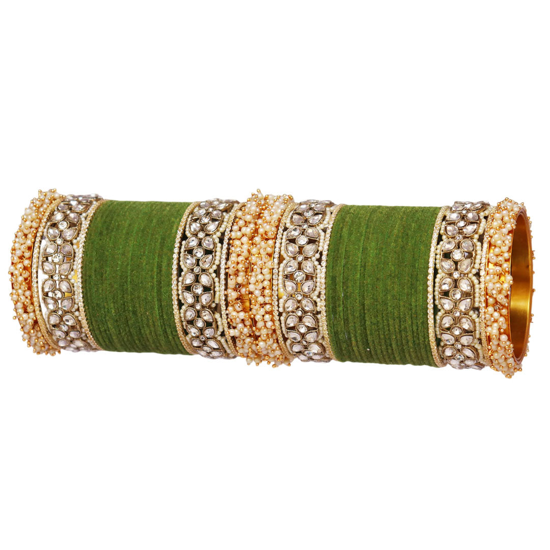 Premium Bridal Metal Bangles – Kundan Stone & Pearl Embellished