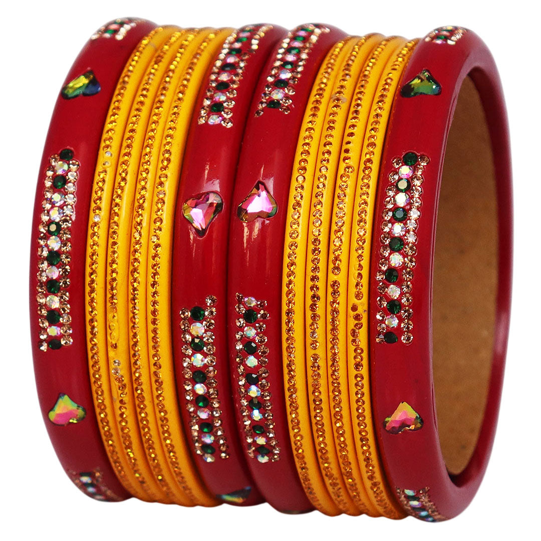Jaipuri Lac Short Bangles with Heart Shape Kundan & Rhinestones