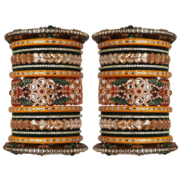 Premium Bridal Bangles Set for Bride with Flower & Butterfly Design Kada | Handmade Rajwadi Kundan Bridal Chura Set | Wedding Bridal Bangles | Set of 42 | TAJ BRIDAL STORE