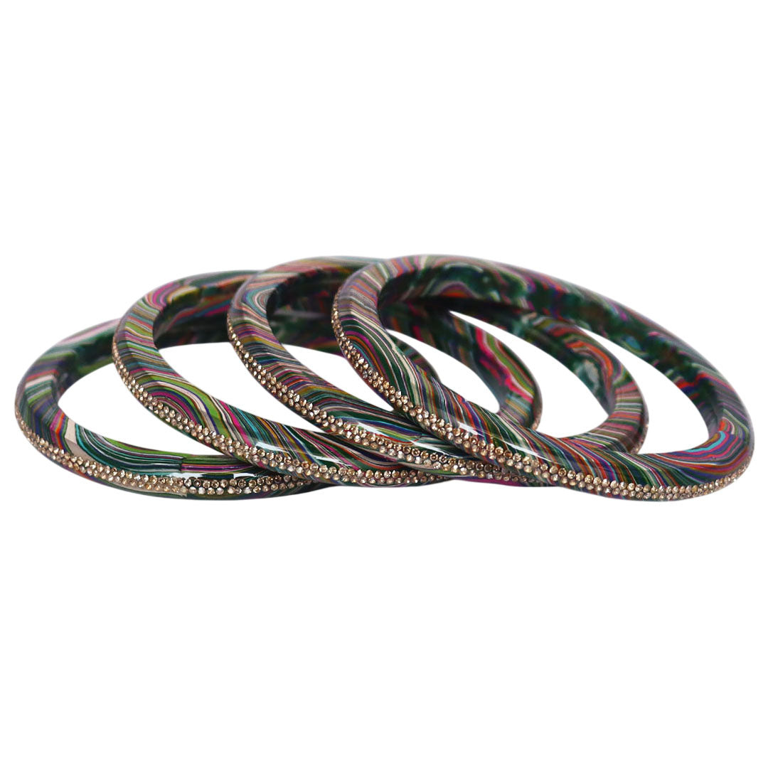 Rajasthani Lahariya Lac Bangles Set with Rhinestone Work by TAJ BRIDAL STORE