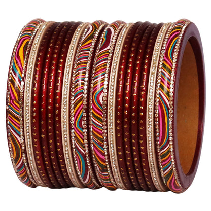 Stylish Rajasthani Lac Short Bangles Set with Lahariya & Boond Design