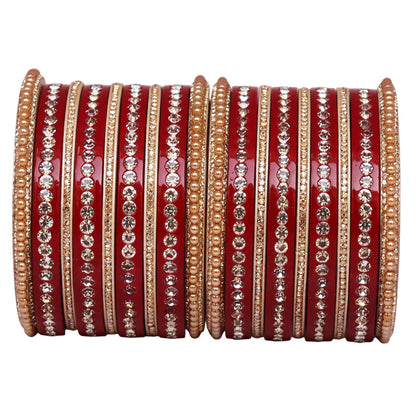 Rajasthani Lac Bangles Set with Rhinestone & Synthetic Beads Work