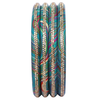Rajasthani Lahariya Lac Bangles Set with Rhinestone Work by TAJ BRIDAL STORE