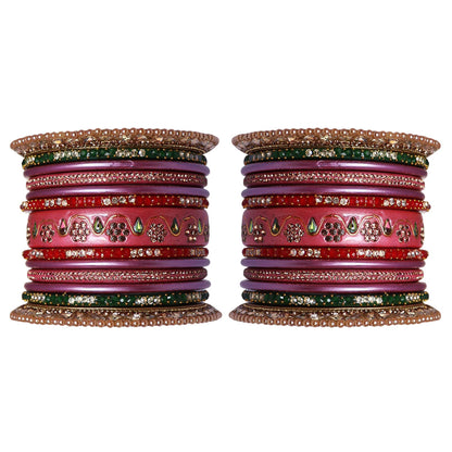 Pure Lac Bridal Bangles Set With Best Kundan-Rhinestones Flower Design