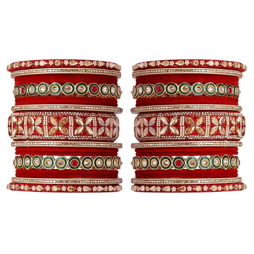Rajasthani Wedding Chura with Kundan Beads & Velvet Bangles