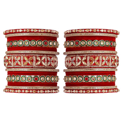 Rajasthani Wedding Chura with Kundan Beads & Velvet Bangles