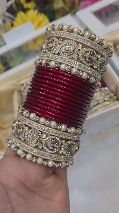 Lac Punjabi Chura Set with Designer Artificial Stone Kada
