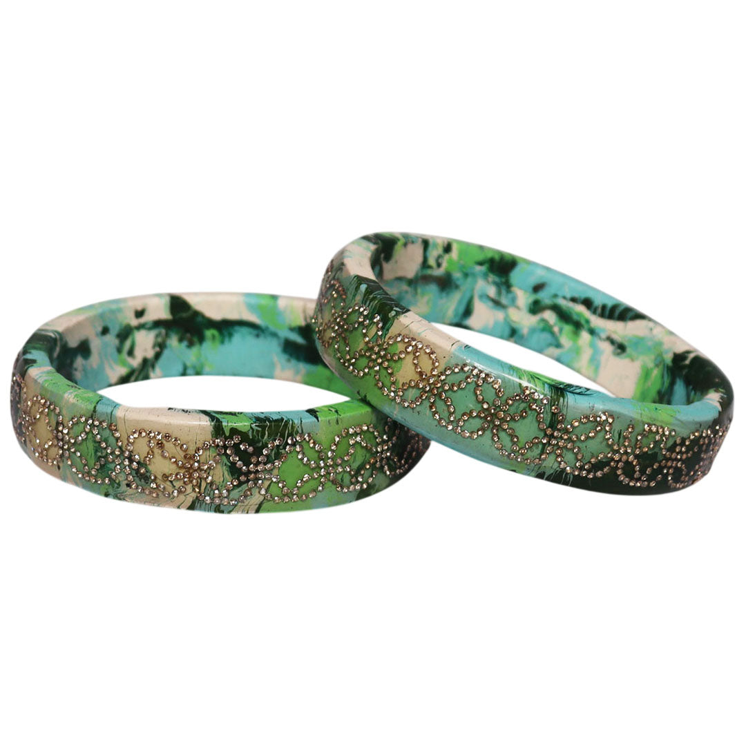 Premium Lac Bangles for Women | Multicolor Marble Finish Rhinestone Traditional Rajasthani Bangles By TAJ BRIDAL STORE
