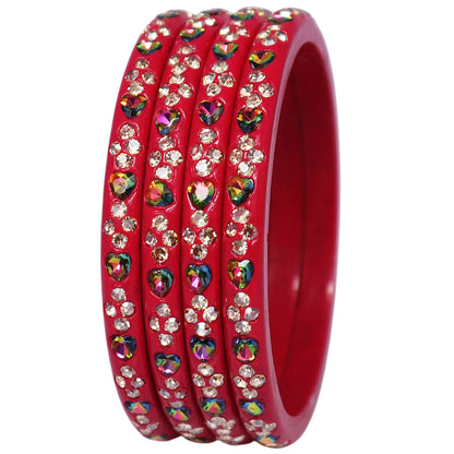 Rajasthani Handmade Lac Bangles with Multicolour Heart-Shaped Stones and Rhinestone Work by TAJ BRIDAL STORE