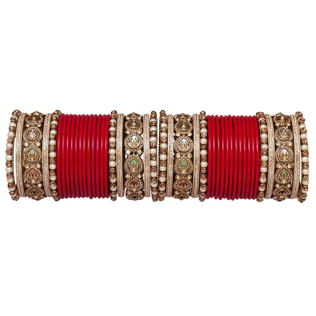 Lac Punjabi Chura Set with Designer Artificial Stone Kada