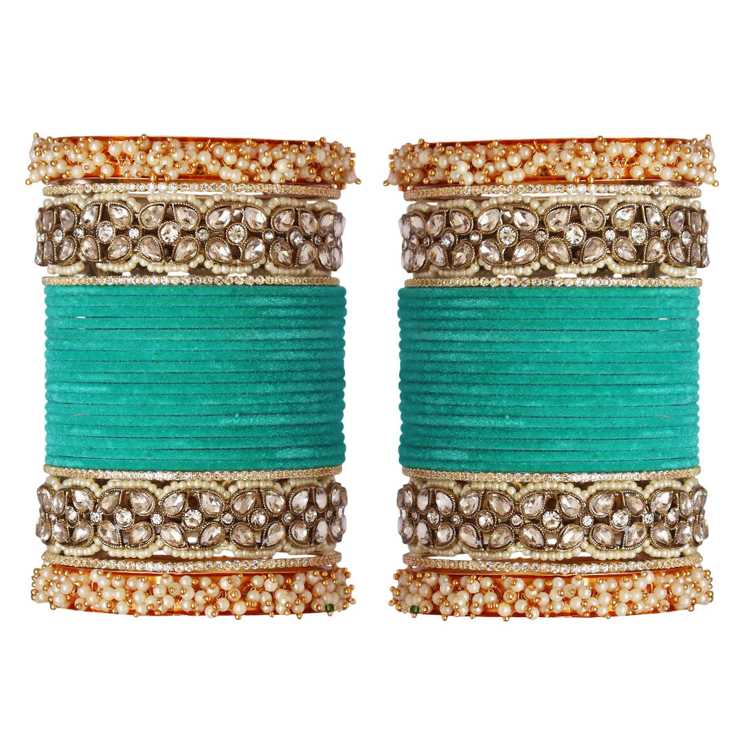 Premium Bridal Metal Bangles – Kundan Stone & Pearl Embellished